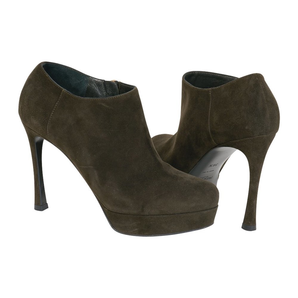 YSL Bootie Dark Green Suede Ankle Boot Yves Saint Laurent 36.5 / 6.5 - Picture 4 of 6